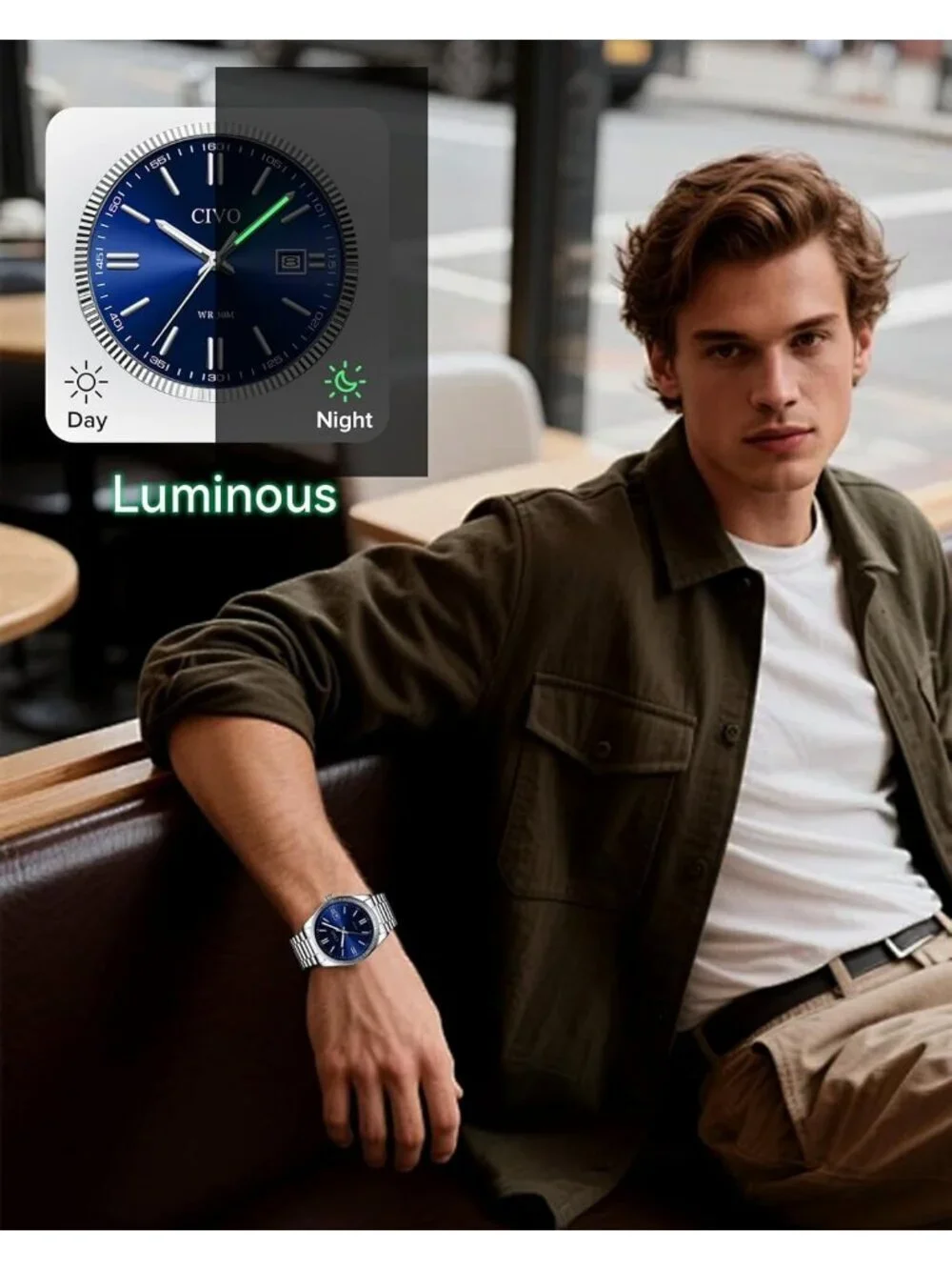 Mens Silver Blue Analog Quartz Skeleton Stainless Steel Round Casual Wrist Watch